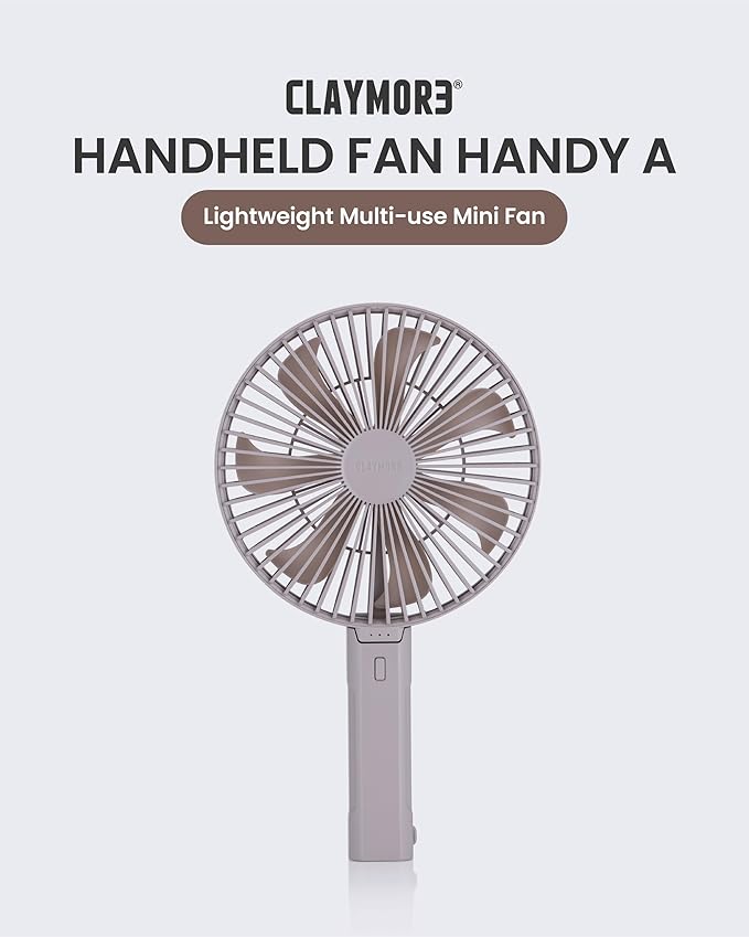 Claymore Handy A (Gray) Portable Handheld Fan – BLDC Motor Foldable, 4,900mAh Rechargeable, USB-C