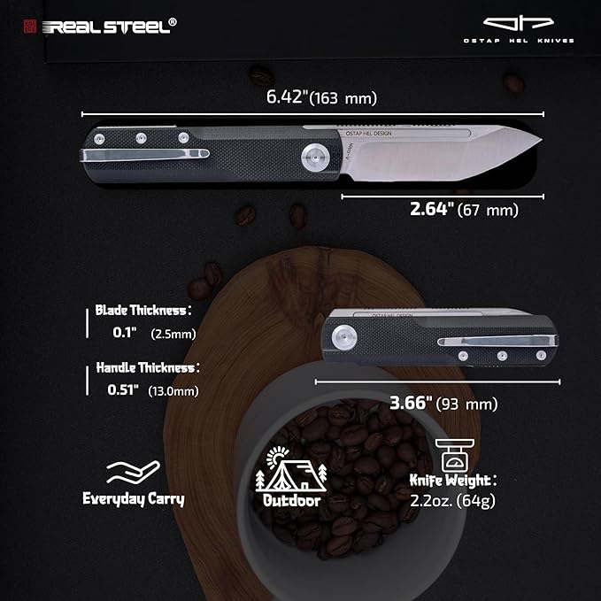 REALSTEEL G-Tanto Pocket Knife,Folding Knives,2.6" Nitro-V Blade,Double Detent Ball Slipjoint