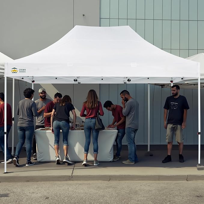 CROWN SHADES 10x15 Pop Up Canopy Tent, Thicken Frame Commercial Heavy Duty Tent, 8 Stakes & 4