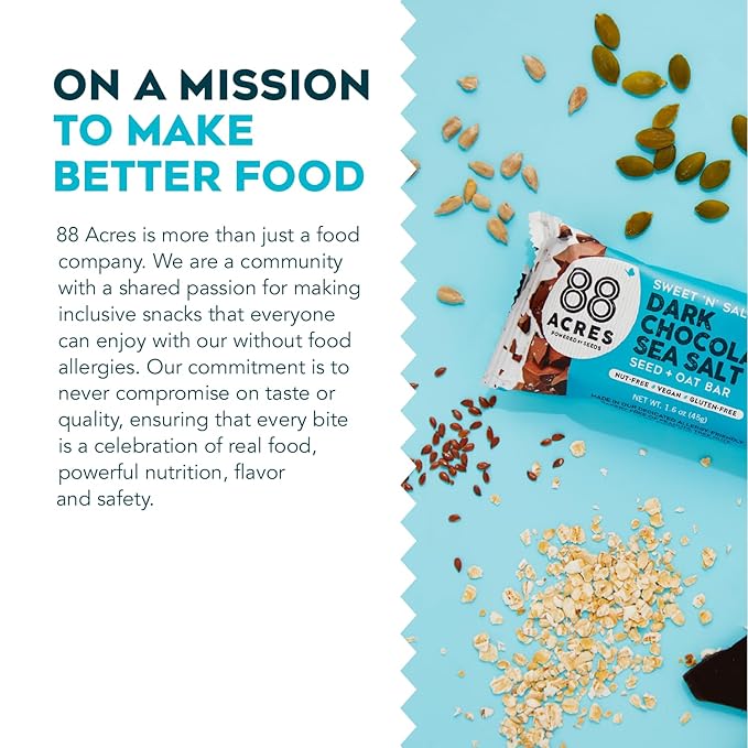 88 Acres Granola Bars | Dark Chocolate Sea Salt | Gluten Free, Nut-Free Oat and Seed Snack Bar |