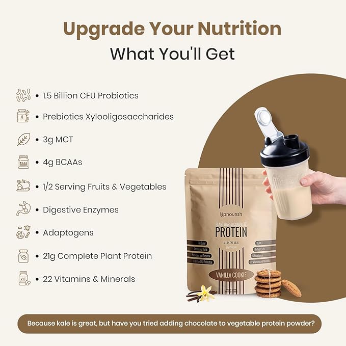 UpNourish Vanilla Cookie Vegan Protein Powder 54 Superfoods Powder,1.5 Billion CFU Probiotics 21g