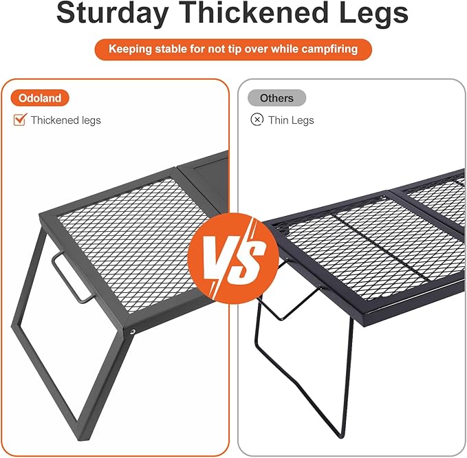 Odoland Folding Campfire Grill, Heavy Duty Steel Mesh Grate with Folding Legs and Storage Bag