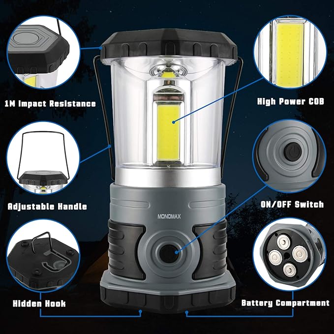 LED Camping Lantern, 1500 LM Lanterns for Power Outages with 4 D Batteries Included, Battery