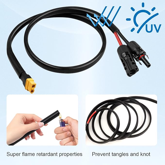 Solar to XT60 Cable 10AWG 6FT Solar Connector to XT60 Adapter Cable for Solar Panel to Battery RV