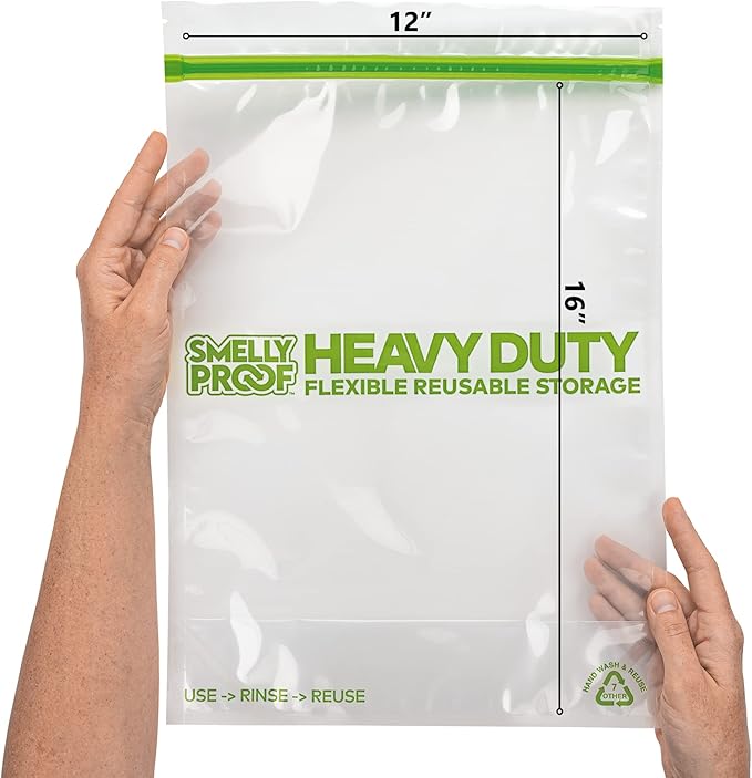 Smelly Proof HEAVY DUTY Reusable STAND-UP Bags for Food Storage, USA Made, NO PEVA & BPA FREE