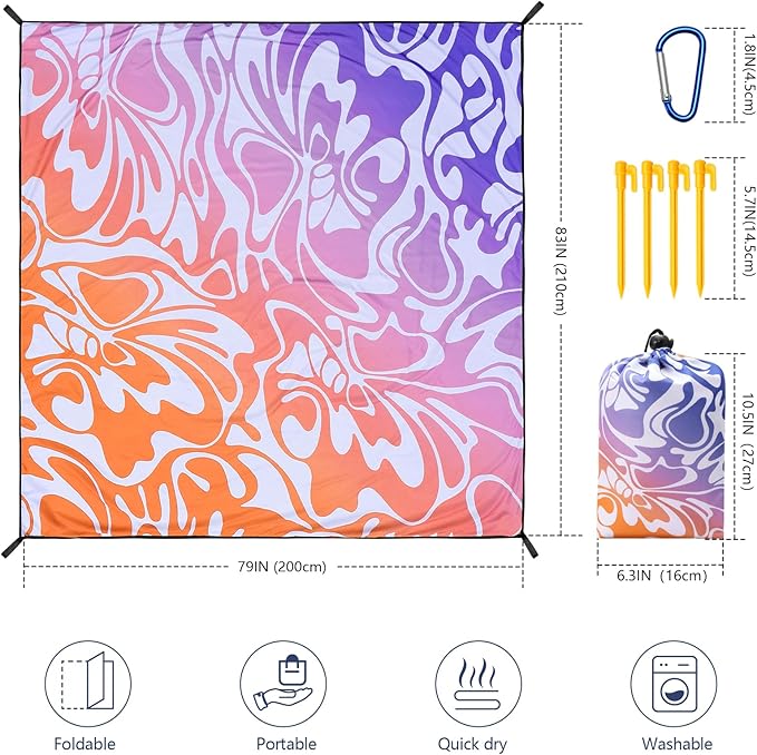 Beach Blanket Waterproof Sandproof Beach Mat 79" X 83"/10'x9'for 2-8 Adults Quick Drying Outdoor