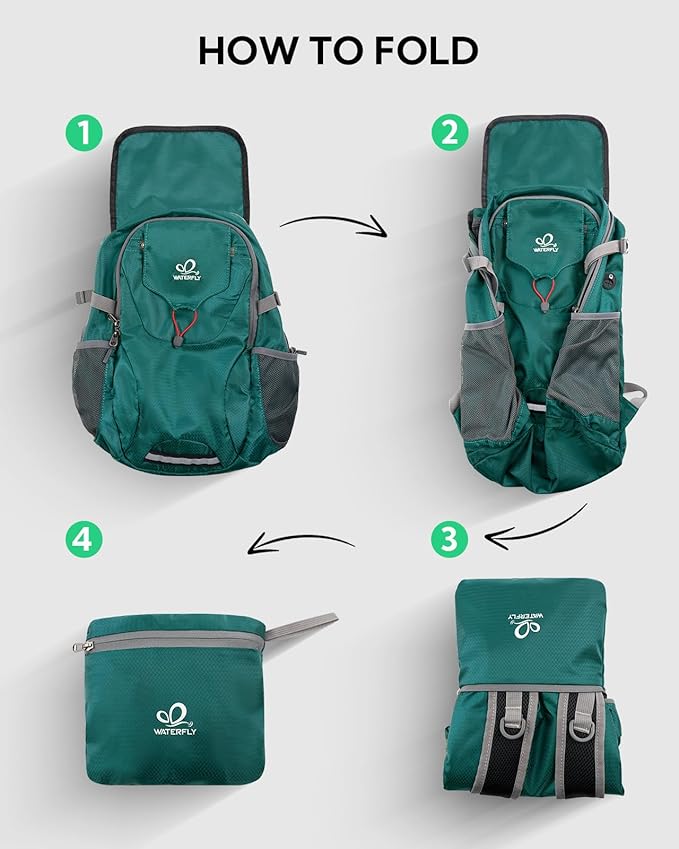 WATERFLY Lightweight Packable Hiking Backpack: 30L Foldable Travel Daypack Ultralight Camping Day
