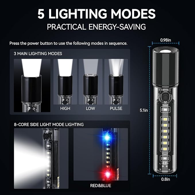 VAVOFO LED Flashlight, Aluminum Body, Adjustable Beam, Purple LED EDC Flashlight - USB-C