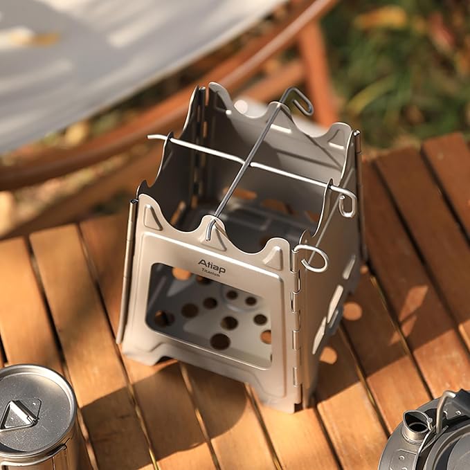 Titanium Wood Stove New Upgrade - Foldable Multi-Fuel Alcohol Stove Ultra-light and compact stove
