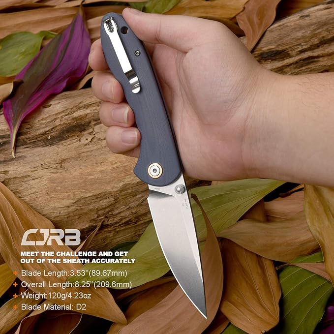 CJRB Folding Knife Feldspar Pocket Folding Knife Stonewash D2 Steel Blade G10 Tactical Handle EDC
