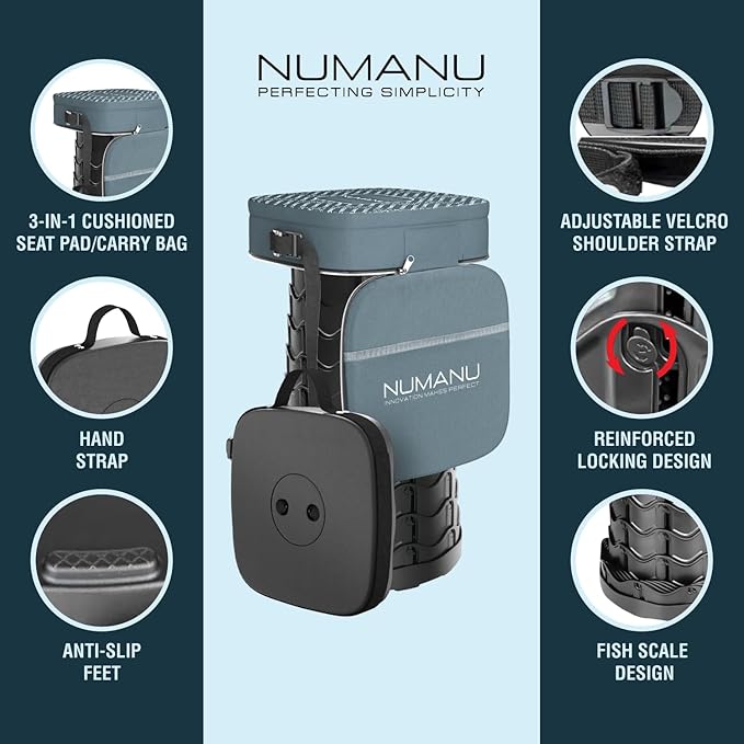 NUMANU 2025 Upgraded Square Collapsible Stool & 3IN1 Cushioned Carry Bag, Adjustable Height Folding