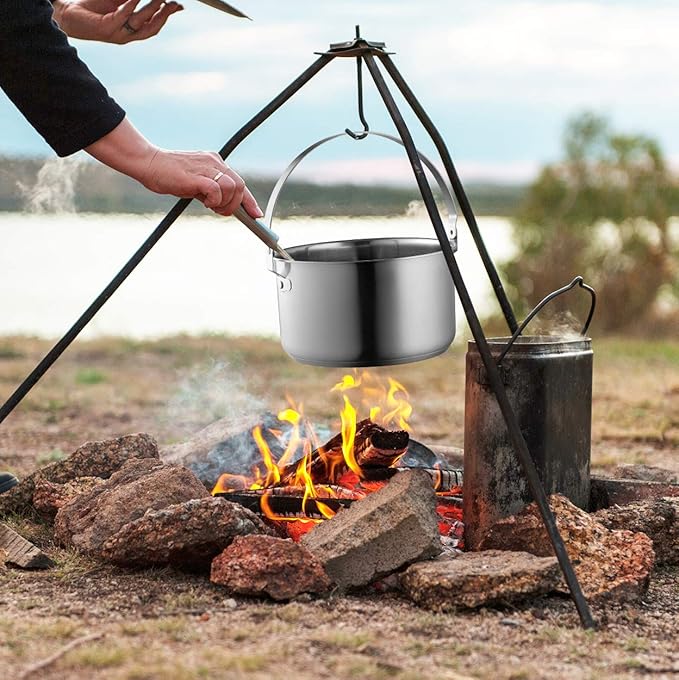 Camping Cookware Set 304 Stainless Steel 8-Piece Pots & Pans Open Fire Cooking Kit | Frying Pan