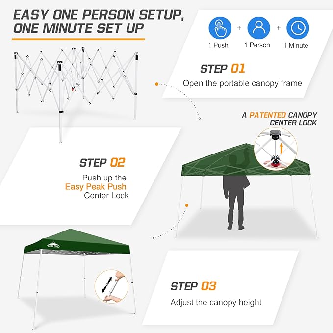 EAGLE PEAK 10x10 Slant Leg Pop-up Canopy Tent Easy One Person Setup Instant Outdoor Beach Canopy