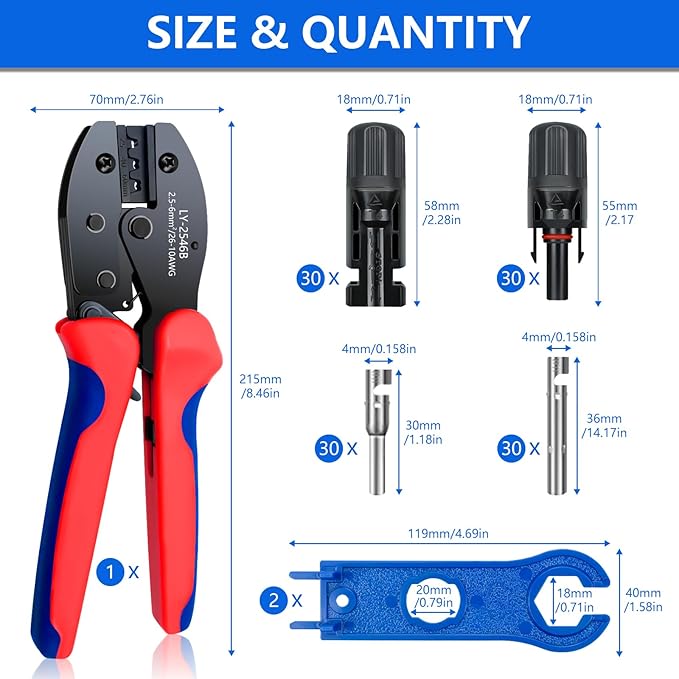 Solar Panel Connector, 60PCS Solar Crimper Tool Kit for Connecting Solar Panel Cable Wire, Solar