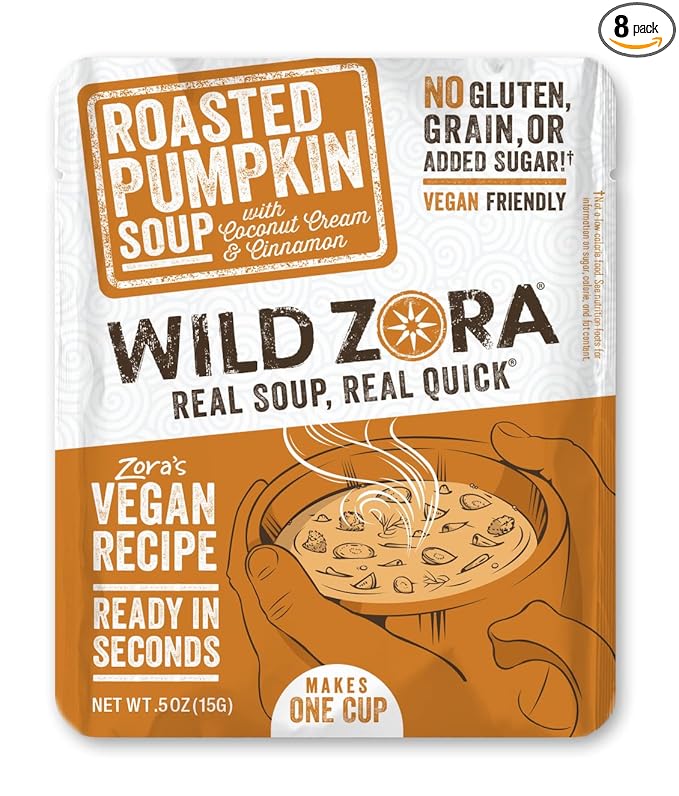 Wild Zora Instant Keto-Friendly Soups Roasted Pumpkin 8-pack Broth Made with Coconut cream