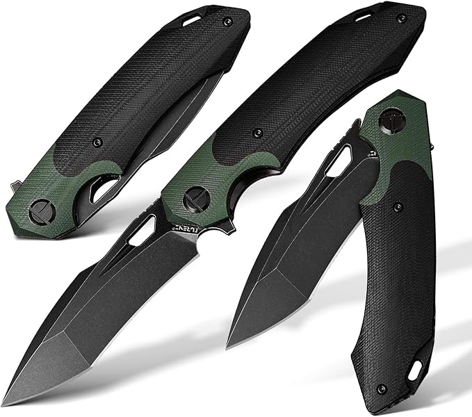 D2 Steel Folding Knife - 9CM Black Tactical Blade, G10 Handle, Pocket Clip - EDC Camping, Survival