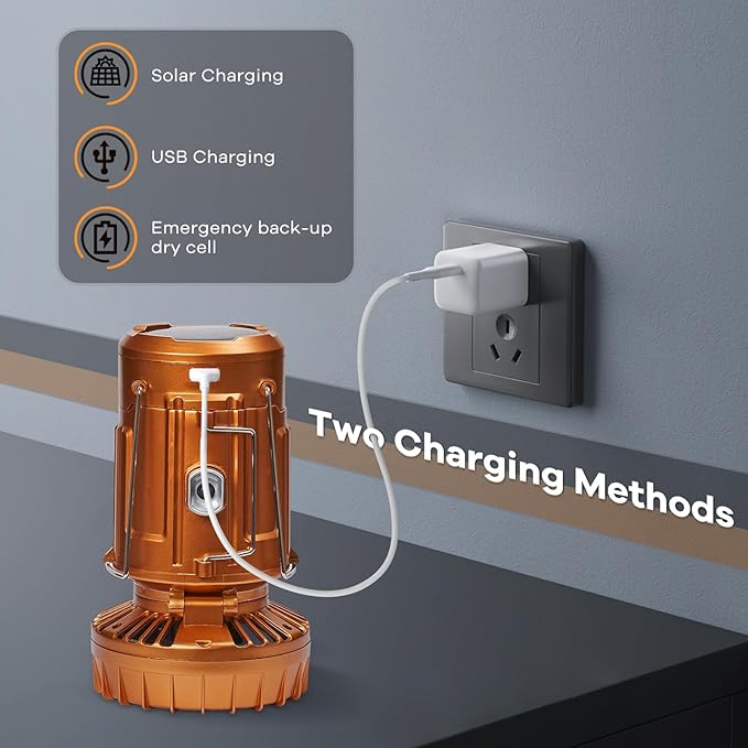 Camping Lanterns with Fan,Solar Camping Fan Charging for Phone, Rechargeable LED Lanterns Camping