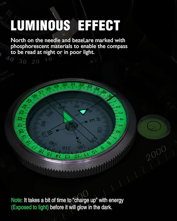 Eyeskey Multifunctional Military Sighting Navigation Compass with Inclinometer | Impact Resistant &