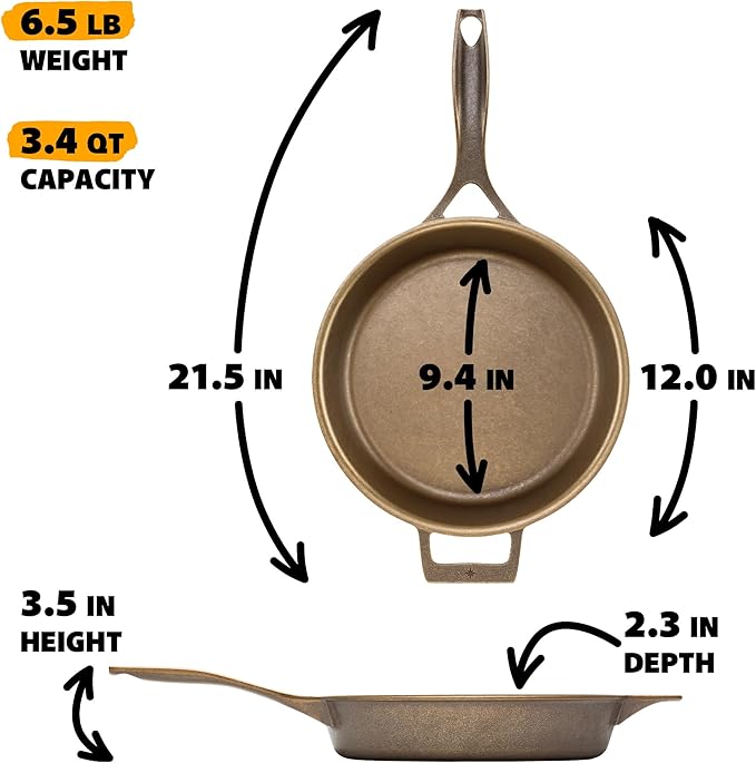 Stargazer 12-Inch Cast Iron Skillet | Made in USA, Seasoned, Premium Frying Pan for Grilling