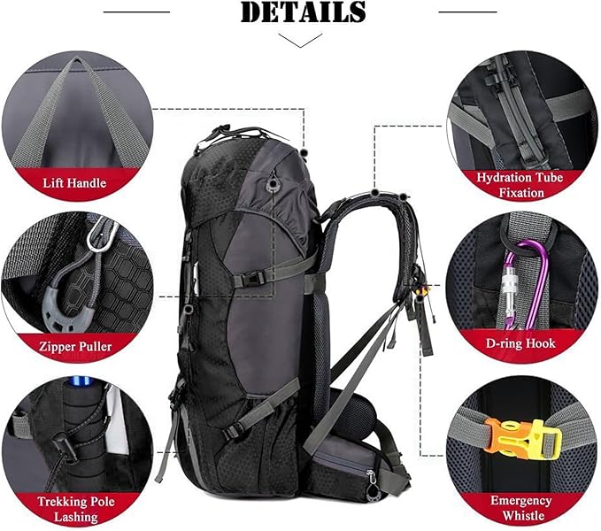 Bseash 60L Waterproof Hiking Camping Backpack with Rain Cover, Large Outdoor Sport Travel Daypack