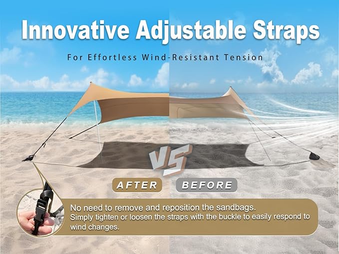 10×10ft UPF50+ Beach Tent Sun Shelter, Windproof Stable Outdoor Pop Up Beach Shade Canopy for