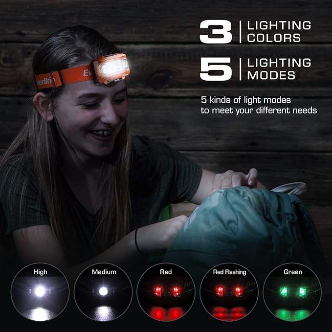 EverBrite Headlamp, 2 Pack Kids Headlamp with Red Light and Memory Function, Head Lamp for Adults