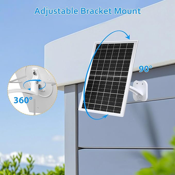 Zivif 13W Solar Panel for Outdoor Security Cameras, USB-C, Micro USB & 5.5x2.1mm DC Output, 360°