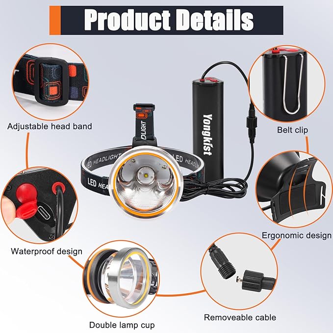 Coon Hunting Light Powerful Headlamp Super Bright LED Spotlight Rechargeable Head Torch Waterproof
