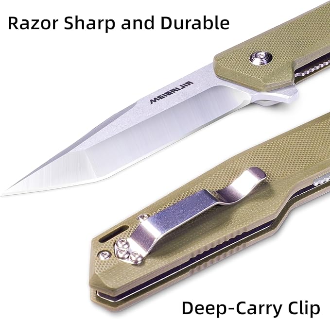 Pocket Knife D2 Blade Folding Knife with G10 Handle, Smooth Flipping Action EDC Knife with Ball