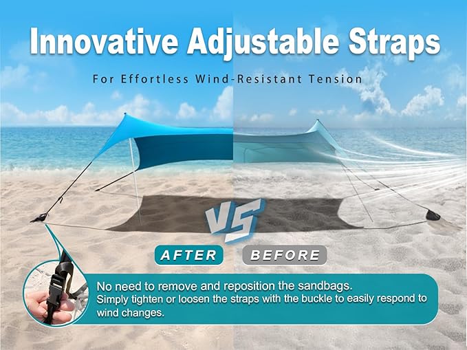 10×10ft UPF50+ Beach Tent Sun Shelter, Windproof Stable Outdoor Pop Up Beach Shade Canopy for