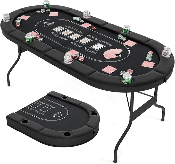 Goplus 72” Poker Table Foldable, 8 Players Card Board Game Table w/Deep Metal Cup Holders, Casino