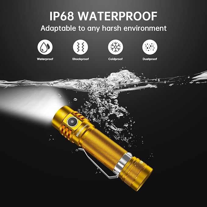 Wurkkos WK03 Pocket Flashlight Rechargeable, 1200 High Lumens Super Bright LED Flashlight with 6