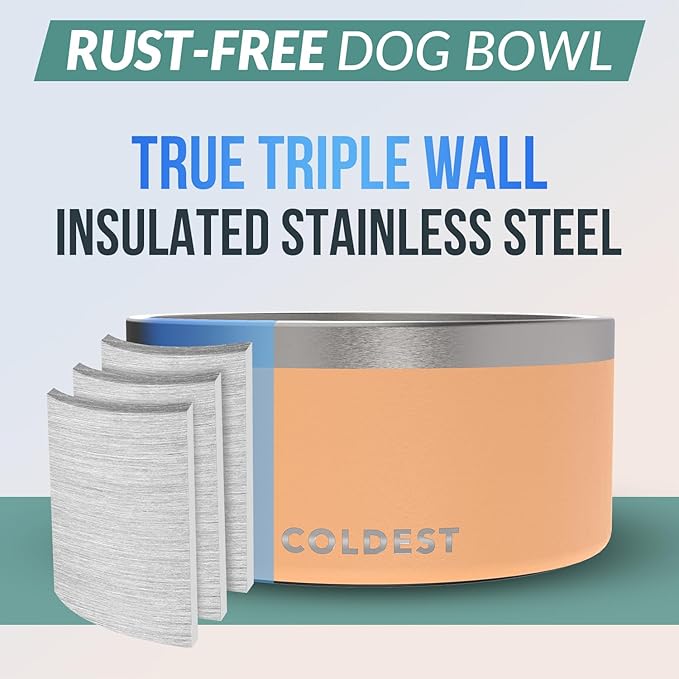 Coldest Dog Bowl - Anti Rust Metal, Non Slip, 3 Layers Insulated Stainless Steel Dog Bowls - Spill
