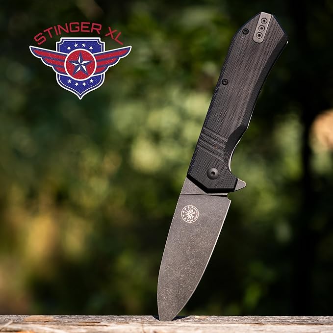 Off-Grid Knives - STINGER XL Folding Knife, 154CM Steel, Full Flat Grind, G10 Scales, Ceramic
