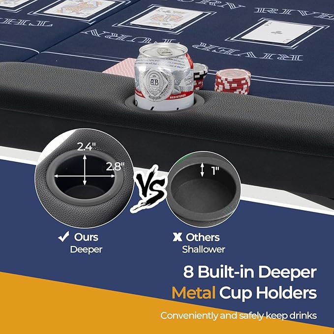 Goplus 72” Poker Table Foldable, 8 Players Card Board Game Table w/Deep Metal Cup Holders, Casino