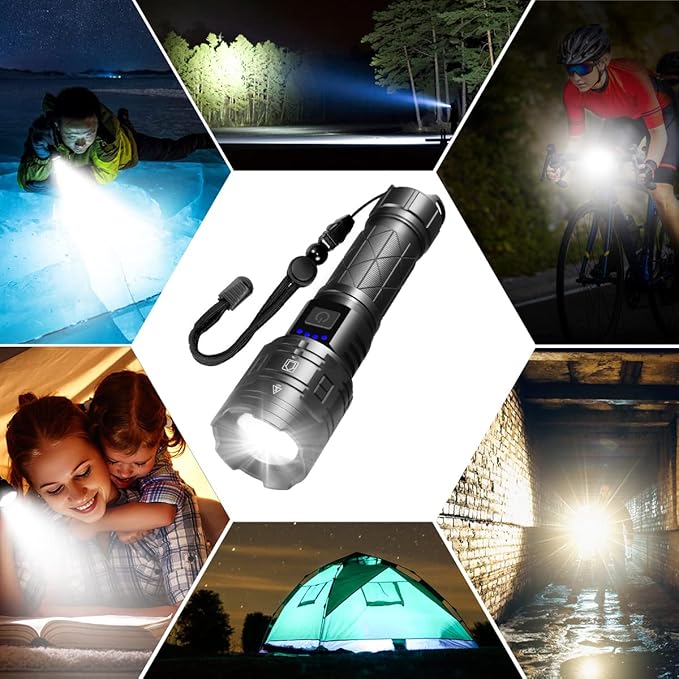 Rechargeable Flashlights High Lumens, Powerful Tactical Flashlights, 5 Modes LED Flashlight