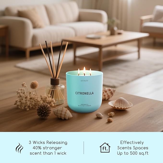 Citronella Candles Indoor Outdoor, 14.2oz Large Scented Candle for Home, Long Lasting Aromatherapy