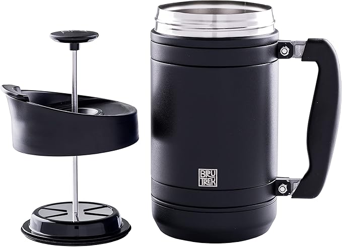 BruTrek BaseCamp Coffee Press - Double Wall Insulated Stainless Steel - Bru-Stop Technology, No