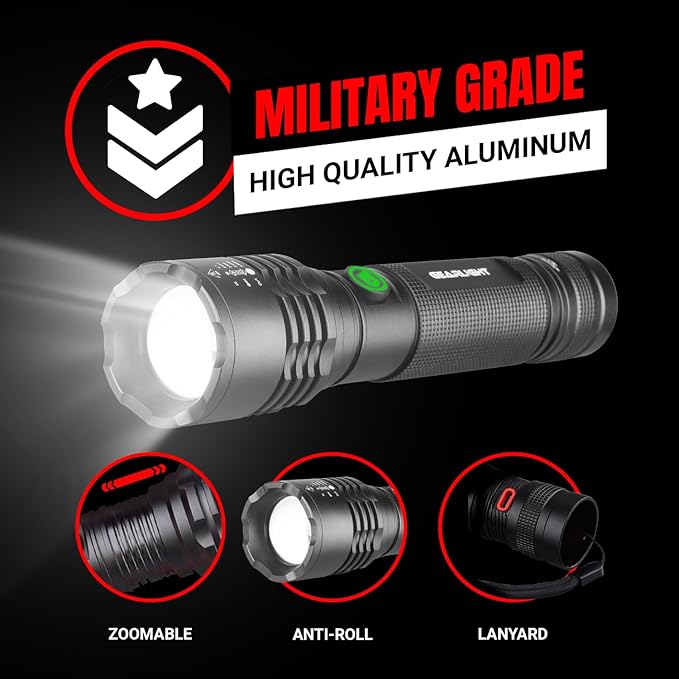 GearLight S2000 LED Rechargeable Flashlight High Lumens - Super Bright, Powerful, Mid-Size Tactical