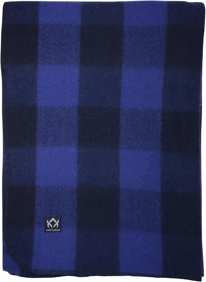 Arcturus Plaid Wool Blankets - 4.5lbs Warm, Heavy, Washable, Large | Great for Camping, Outdoors