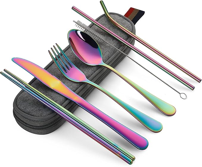 DEVICO Portable Utensils, Travel Camping Cutlery Set, 8-Piece including Knife Fork Spoon Chopsticks