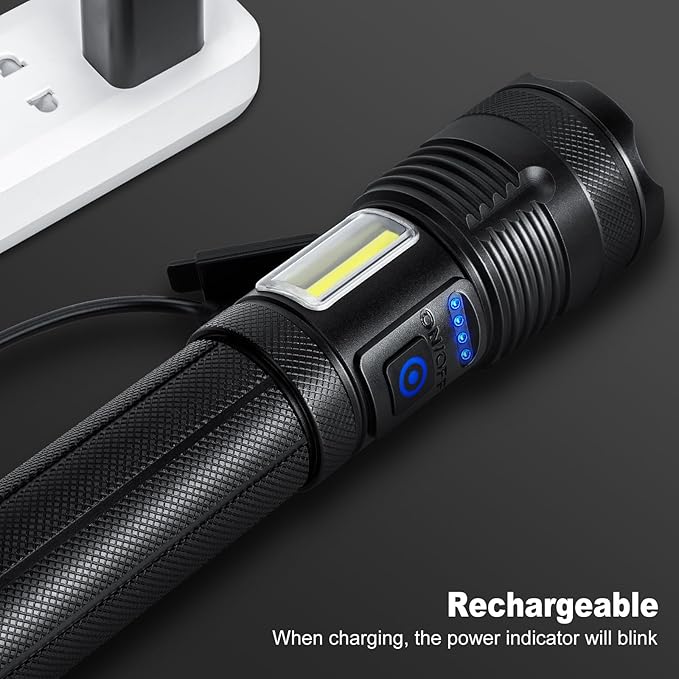 Rechargeable Flashlights 90000 High Lumen, 10000 ɱAh ?ATTERY LED Flashlight with Cob-Light for