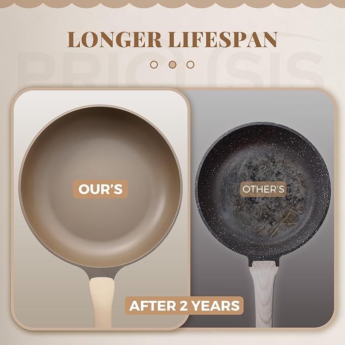 PRICUSIS Nonstick Frying Pan with Lid, Healthy Skillet, Egg Pan Nonstick Omelet Pan Chef's Pan