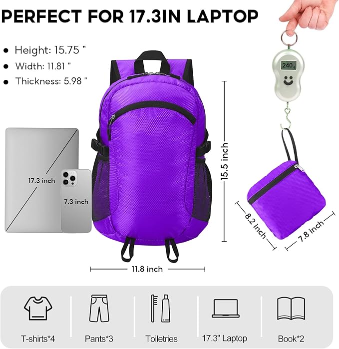 Small Hiking Daypack,15L Water-Resistant Hiking Backpack Packable Lightweight Travel Day Pack for
