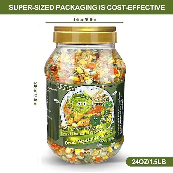 24Oz Mixed Ramen Toppings Dehydrated Soup, 680g All Natural Vegetable, 9 Freeze Dried Veggies for