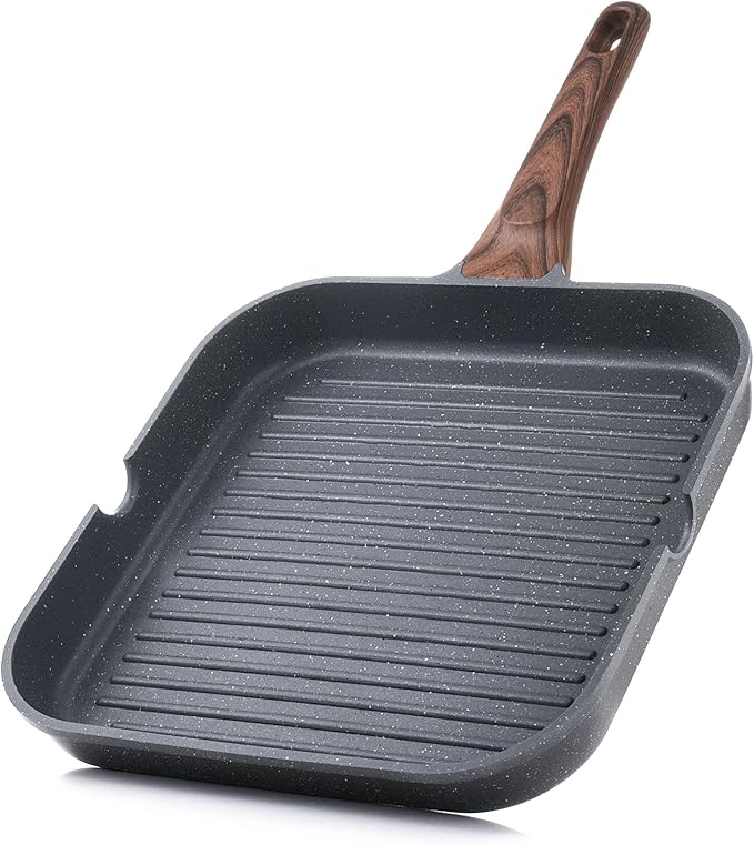 SENSARTE Nonstick Grill Pan for Stove Tops, Versatile Griddle Pan with Pour Spouts, Square Grill