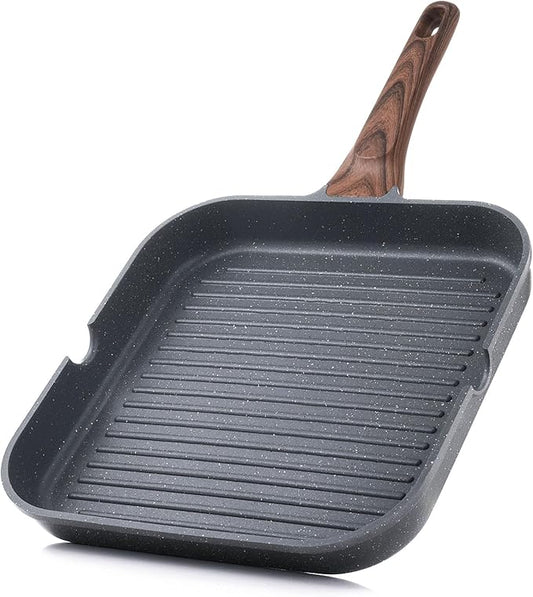 SENSARTE Nonstick Grill Pan for Stove Tops, Versatile Griddle with Pour Spouts, Square Big Cooking