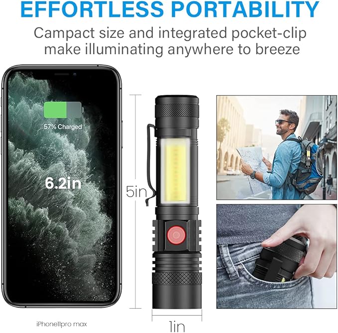 USB Rechargeable Flashlight, LED Magnetic Flashlights Super Bright Tactical Flashlights with Cob