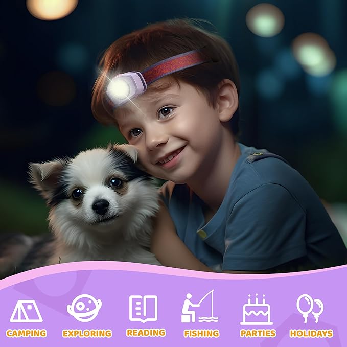 EverBrite LED Headlamp Rechargeable Kids Headlamp with RGB Mode and Adjustable Headband, 3 Modes