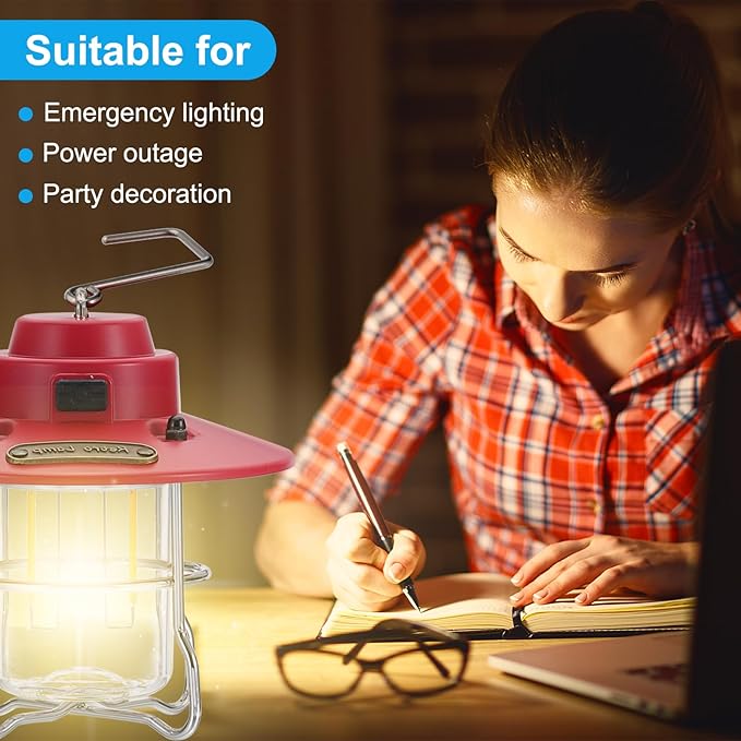 PATIKIL LED Camping Lantern, 2 Pack Vintage Rechargeable Lantern 3 Light Modes Portable Hanging